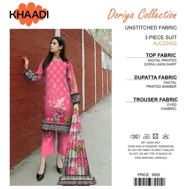 Khaadi Doriya Collection 3 Pcs Lawn | Unstitched Fabric Casual Wear