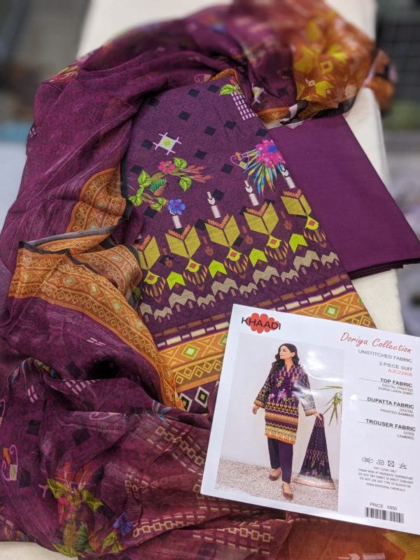 Khaadi Doriya Collection 3 Pcs Lawn | Unstitched Fabric Casual Wear