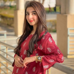 ( Mahroon ) Saleha Design Block Print Stitched Suits Casual Wear For Girls (summer Lilen)