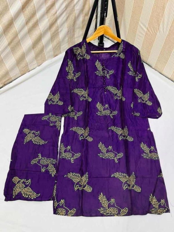 (purple ) Sparrow Block Print Stitched Suits Casual Wear For Girls (lilen)